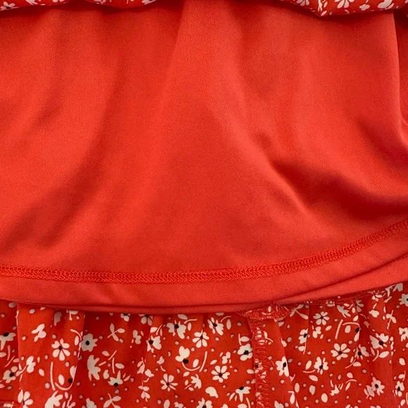 Sienna Sky Red Floral Mini Skirt Ruffle Hem Flowy Elastic Waist Spring - Picture 3 of 5